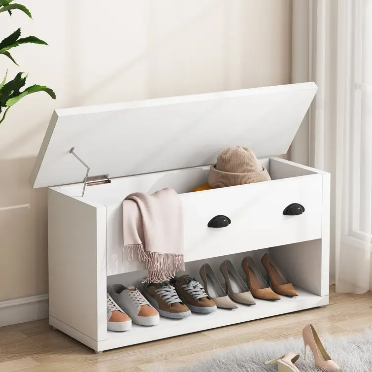 Flip Top Storage Bench 3-In-1 Multi-purpose Design with Plenty of Storage Space Shoe Organizer