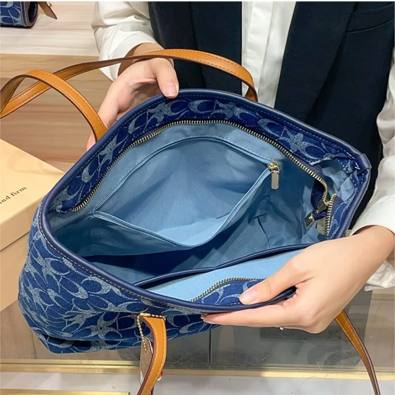 Ladies' Handbag, Light Luxury Retro Denim Canvas Bag, Fashionable 2025 New Shopping Bag, High-End Single Shoulder Crossbody Bag