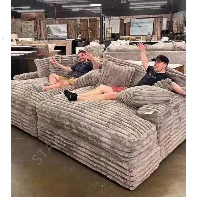 For Ultra Wide Deep Plush Fabric Sofa for Large Villas Living Room,  Luxury Super Large Plush Sofa for Cinemas Big Sofa