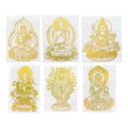 Pegatinas de transferencia con patrón de Buda de cobre y metal del zodiaco chino, budismo dorado, decoración para teléfono móvil, amuleto, pegatinas de la suerte