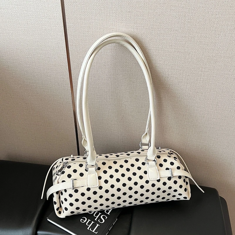 

Korean Polka Dot Pillow Shoulder Bag,Women Niche Design Color Contrast Top Handle Handbag,Unique Chic Long Stick Zipper Purse