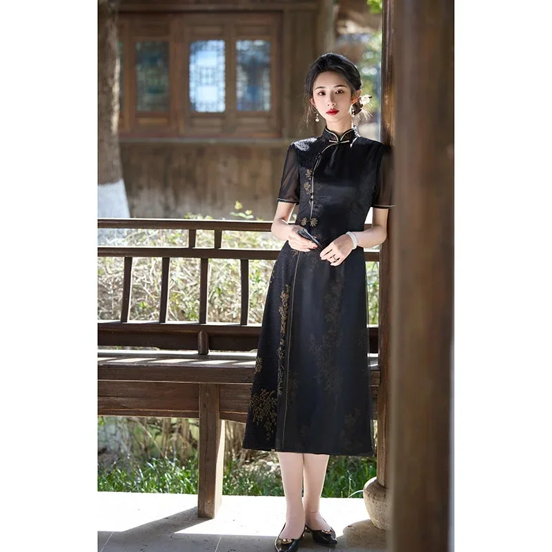 

Новое платье Cheongsam с принтом весна/лето 202, улучшенное ретро Cheongsam Qipao с короткими рукавами Aodai