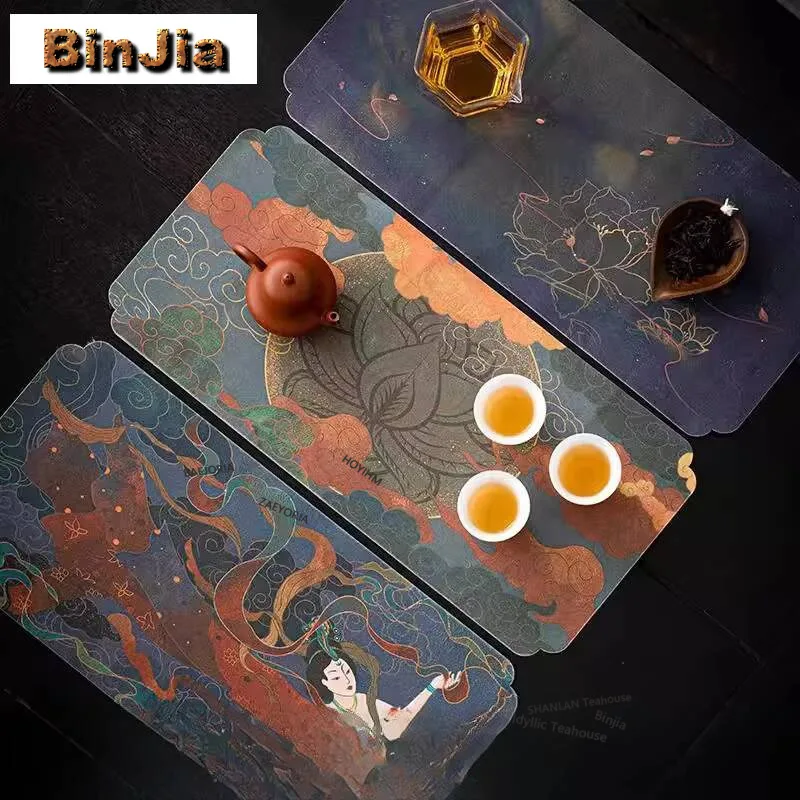 Dunhuang Apsaras Chinese Style Ancient Painting Tea Table Mats Handmade Drink Coaster Dinner Table Cloth Mat Teaset Craft Gift