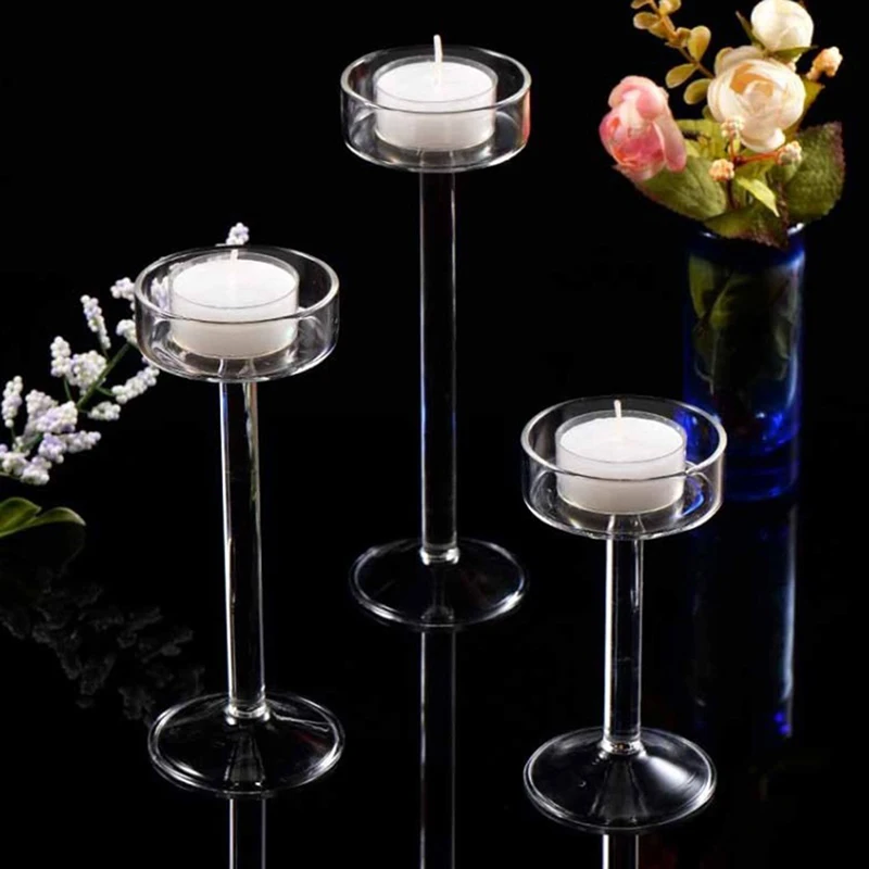 Tall Glass Candle Holder Transparent Candlestick Holder Stand Table Centerpiece For Home Bedroom Wedding Party Romantic Dinner