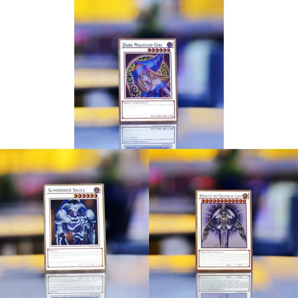 3Pcs Yugioh Golden Metal Cards Yu-Gi-Oh Collection Card Blue Eyes White Dragon Dark Magician Girl Obelisk Slifer Ra Kid Toy Gift