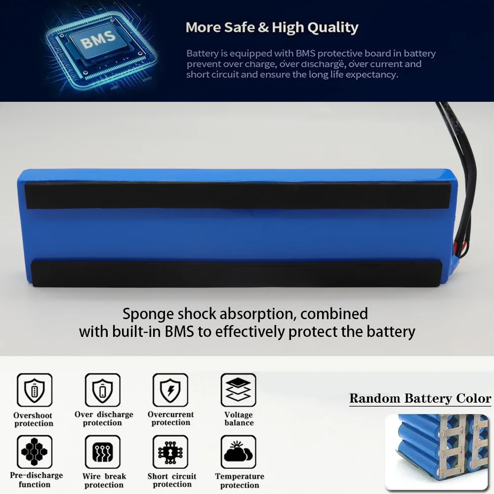 24V 6000mAh Rechargeable Lithium Ion Battery Pack for Electric Scooter E-Bike Long Range Power Supply with Built-In BMS PCB