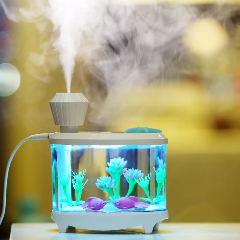 Color Night Light Humidifier USB Mini Spray 460ML Water Diffuser Mute Spray Simulated Fish Tank Air Purifier Desktop Decorative