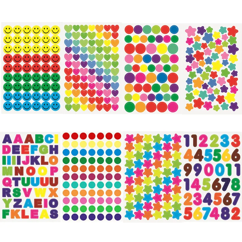 30/60 sheet Reward Stickers for Children Colorful Star Heart Dot Behavior Chart Scrapbook Sticker Student Teacher Supplies