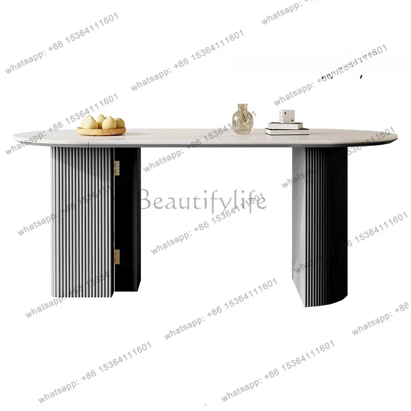 

Полуовежный обеденный стол и стулья из каменной плиты для небольшой квартиры, французский кремовый средний антикварный бытовой складной телескопический