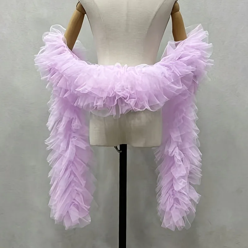 Fashion Stage Ball Party Club Dress Shawl Trailing Tulle Ruffle Shawl Wrap Wedding Bridal Prom Gown Decor Accessories 1