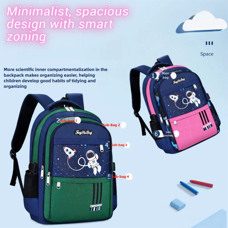 Immagine 6: Zaino per bambini astronauti, zaino ortopedico impermeabile, leggero, riflettente, traspirante, di grande capacità, per la scuola primaria