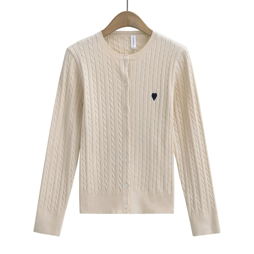 

Women's Retro Preppy Style Twist Woven Sweater Lovely Embroidered Knitted Cardigan Top for Spring New