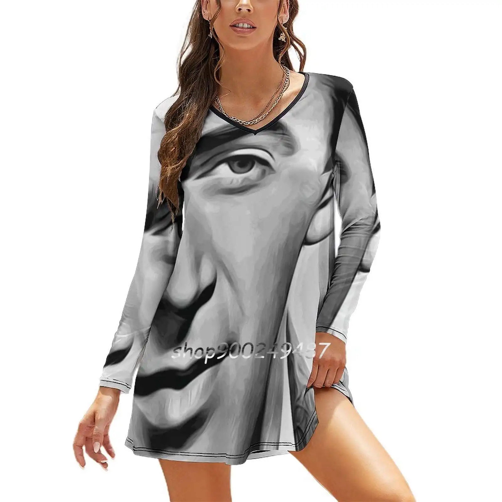 Portrait Of Jimmy Stewart , Famous Actor Mid-Twentieth Women Spring Autumn Long Sleeve Dress Female Casual Dress James Stewart