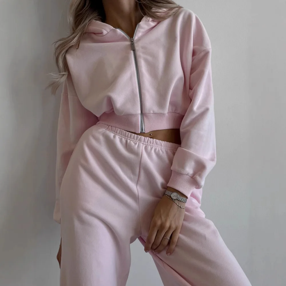 

Весенне-осенний комплект: удлиненный кардиган с капюшоном и свободные спортивные брюки на резинке для женщин