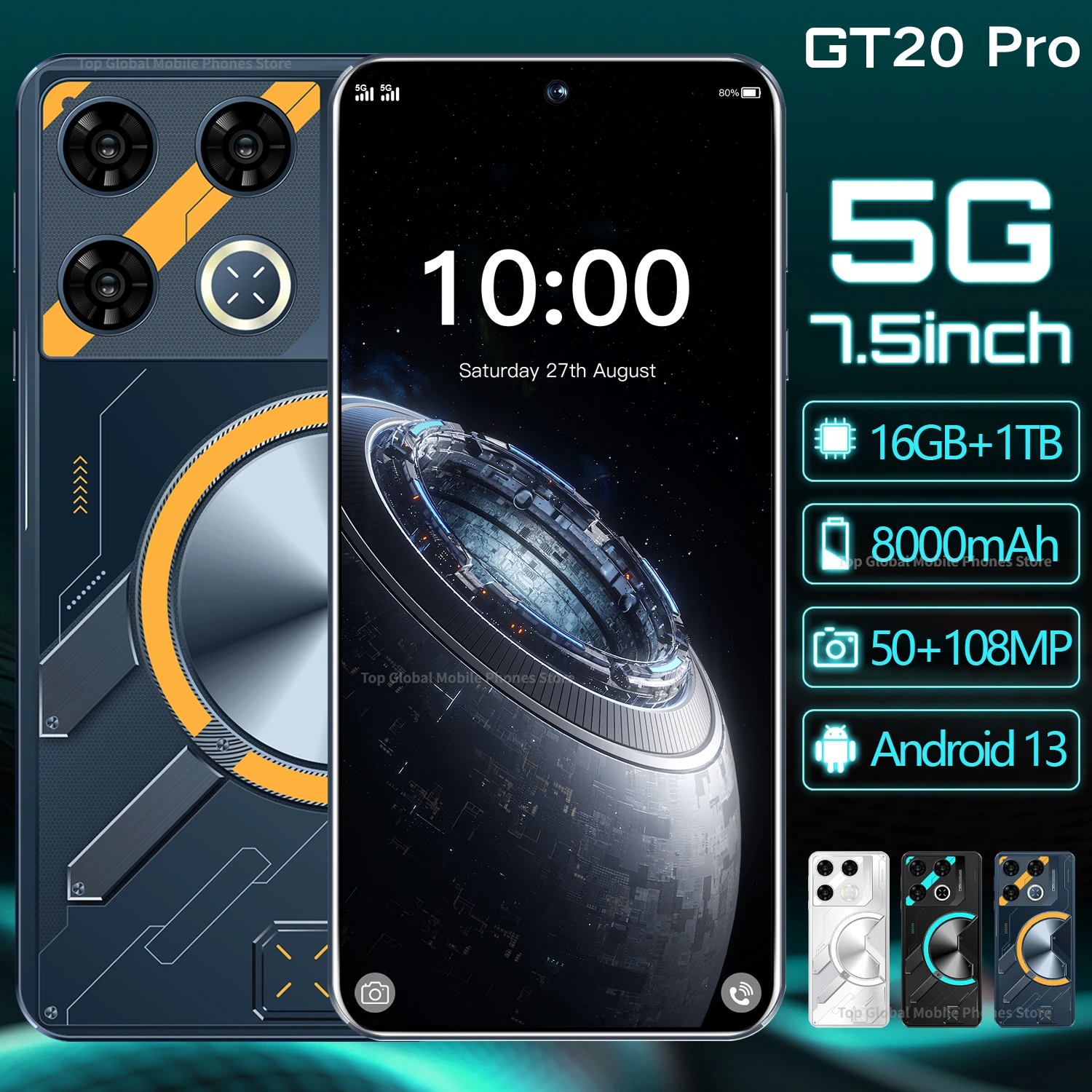 2024 NEW GT20 Pro Smartphone 5G 7.5 inch HD 16G+1TB Cell Phone Dual SIM Mobile Phones 8000mAh Cellphones Unlocked Android