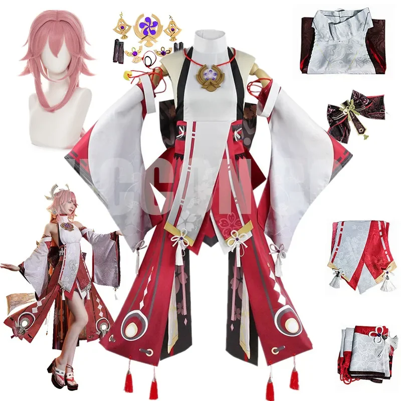 Genshin Impact Yae Miko Guuji Yae Cosplay Costume Genshin Deguisement Wig Dress Party Outfit Halloween Costumes for Women OI227