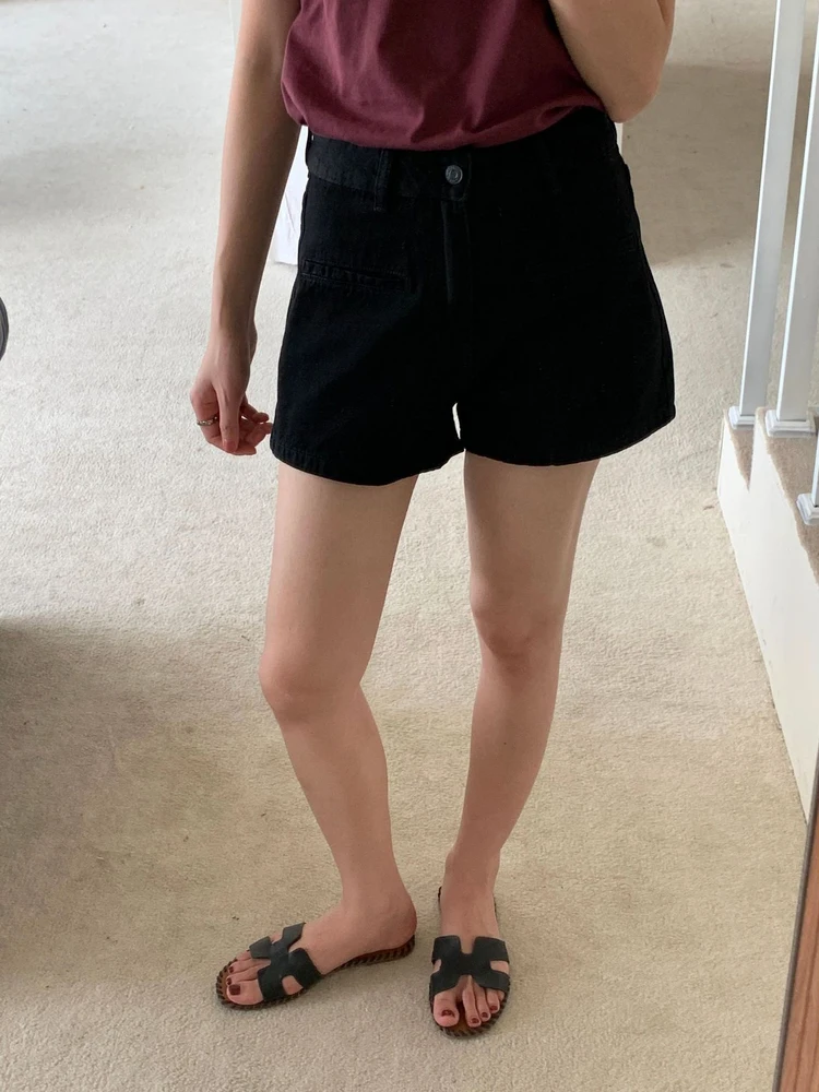 Hohe Taille, schlankmachende Farbe, Doppelket Denim Orts, faionable, vielseitig, Basic Sle East Gate, lässiger Reißverschluss