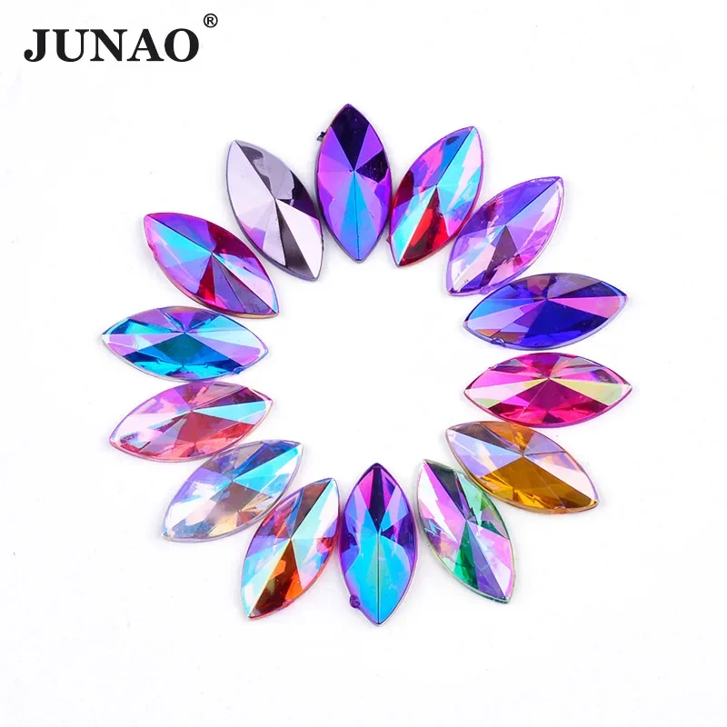 JUNAO 5*10mm 7*15mm Mix Color AB Crystal Rhinestone Applique Flat Back Decoration Crystal Strass Non Sewing Stone for DIY Crafts