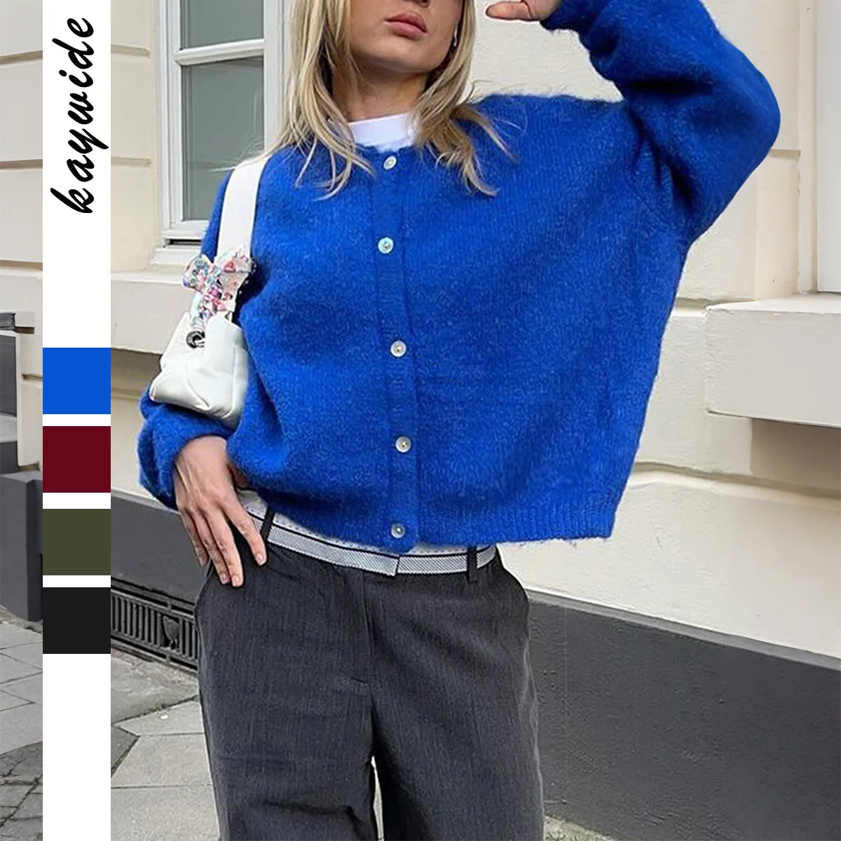 

Women Puffy Sweater Cardigan Solid Open Front Button Down Long Sleeve Cropped Knitted Jacket 2025 Fall Fashion Outerwear