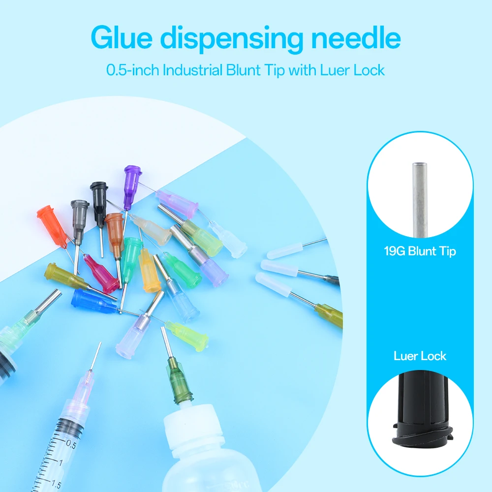 10G-34G Industrial Blunt Tip 0.5 Inch Dispensing Needle with Lure Lock Syringe Needles for Adhesive Glue Dispensing DIY