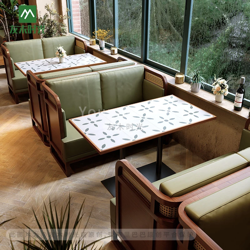 Restaurant Booth SetChain-Themed Wall-Mounted Seating, Dining Room, Cafe, Wicker Table And Chair Set, Western Restaurant Booth S