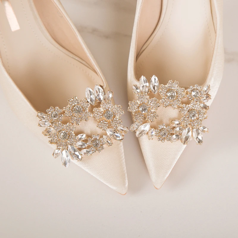 White Satin Surface Wedding Shoes Crystal High Heels Thin Heel Two-Way Wear Bridal Gown Show Hoel New 2023 Fashion Single Shoes