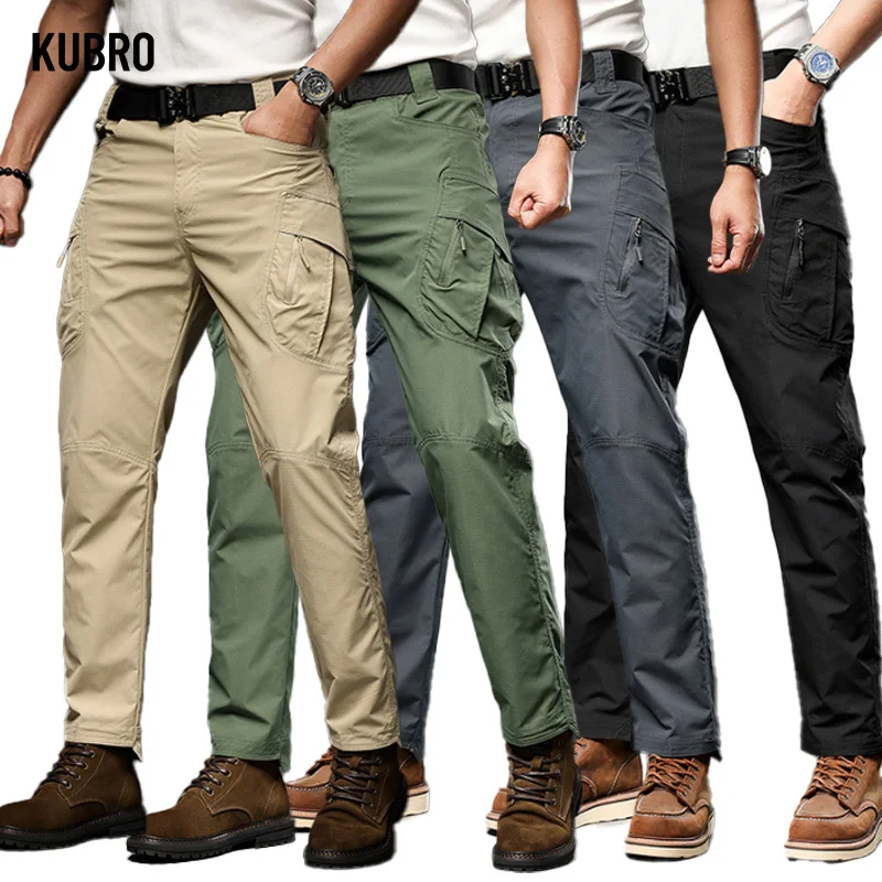 KUBRO-Pantalones tácticos para acampar al aire libre para hombre, ropa informal versátil, pantalones Cargo rectos con múltiples bolsillos, moda de otoño