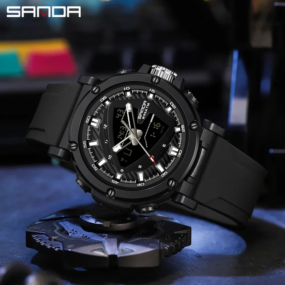 SANDA Fashion Watch for Men Women Outdoor Sports Quartz Digital Dual Display Shock Water Resistant Camping GYM Wristwatch NW9052