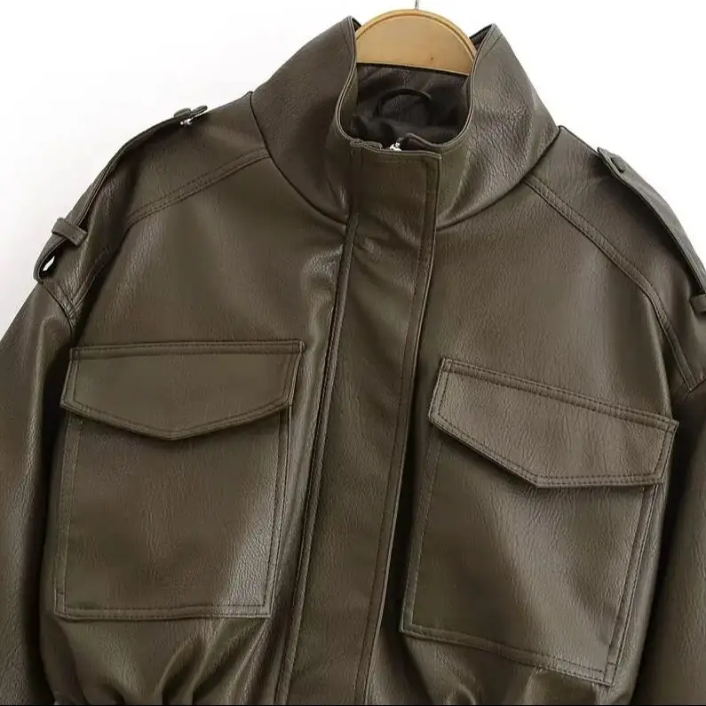 DiYiG سترة نسائية موضة خريف 2025 جديدة من الجلد الصناعي سترة قصيرة أنيقة بسحّاب وأكمام طويلة ملابس خارجية Mujer #3