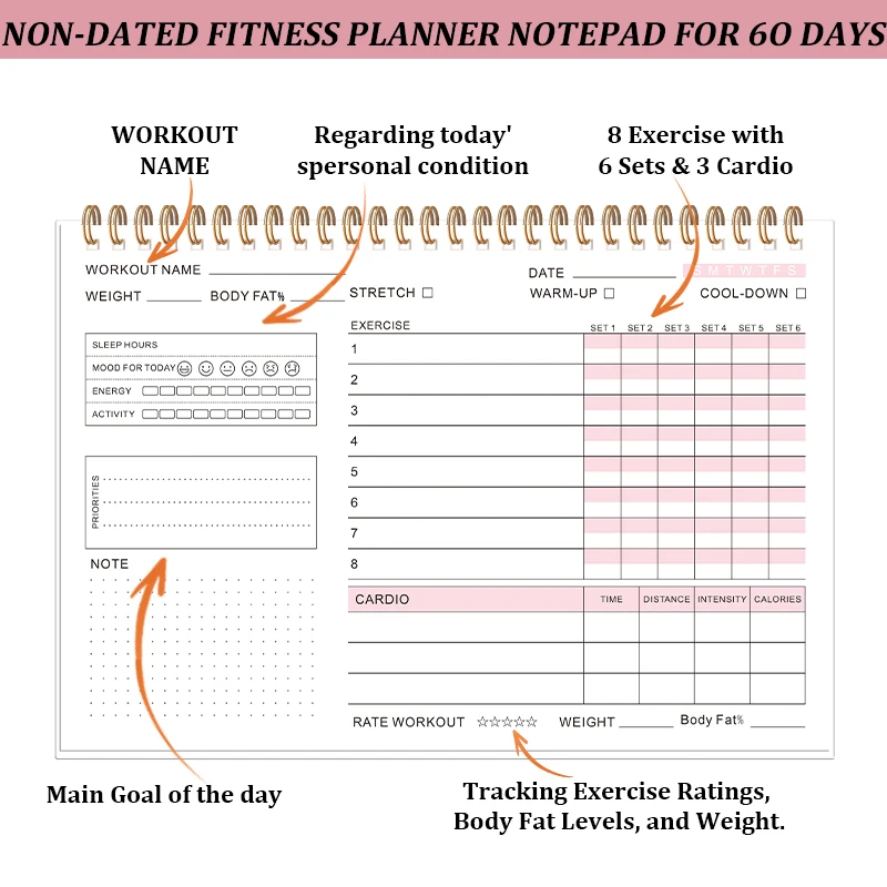 1PC Self-discipline Fitness Plan Check-in Task Daily Plan Book Habit Development Time Management Axis todolist Monthly and Weekly Planning