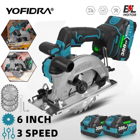 YOFIDRA 6인치 150mm 브러시리스 전기 원형 톱 디지털 디스플레이 체인톱 목공 절단 도구 마키타 18V 배터리용