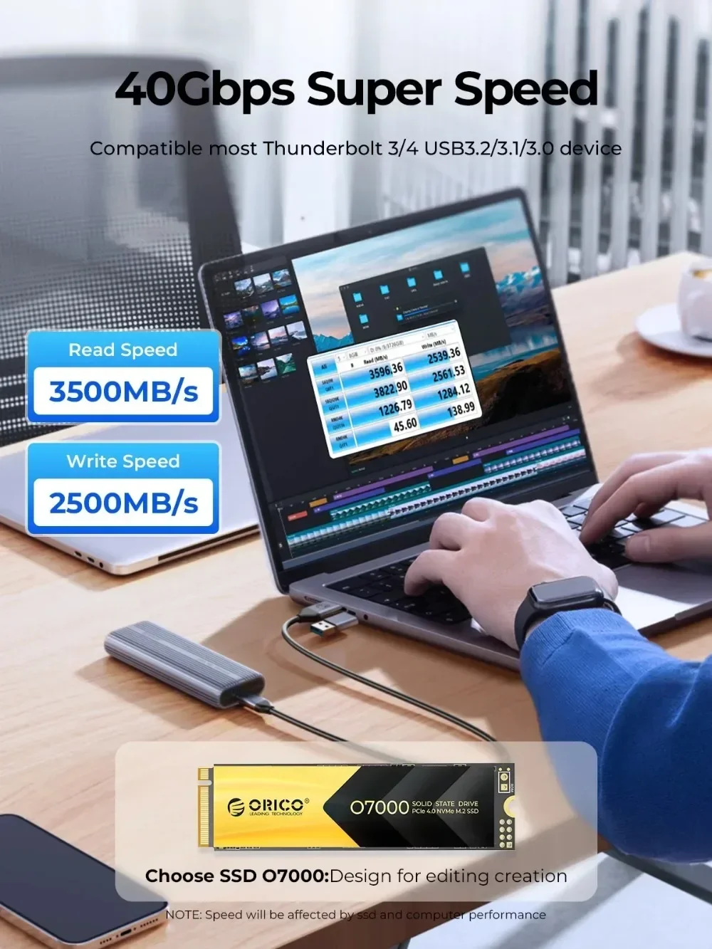 Корпус ORICO USB4 NVMe M.2 SSD, 40 Гбит/с, алюминиевый внешний корпус M2, совместимый с твердотельным накопителем Thunderbolt 4/3 Type-C NVME M.2