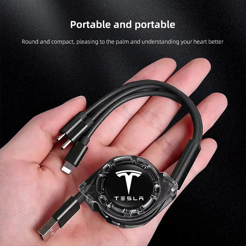 3 في 1 كابل شحن سريع للسيارة شعار تليسكوبي شاحن لسيارة تسلا موديل 3 موديل S موديل X موديل Y Cybertruck Roadster SpaceX #1