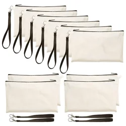 10Pcs/Set Blank Canvas Bags with Wrist Lanyard Heat Transfer DIY Craft Pouches Pencil Cosmetic Jewelry Bags Case Storage Pouch