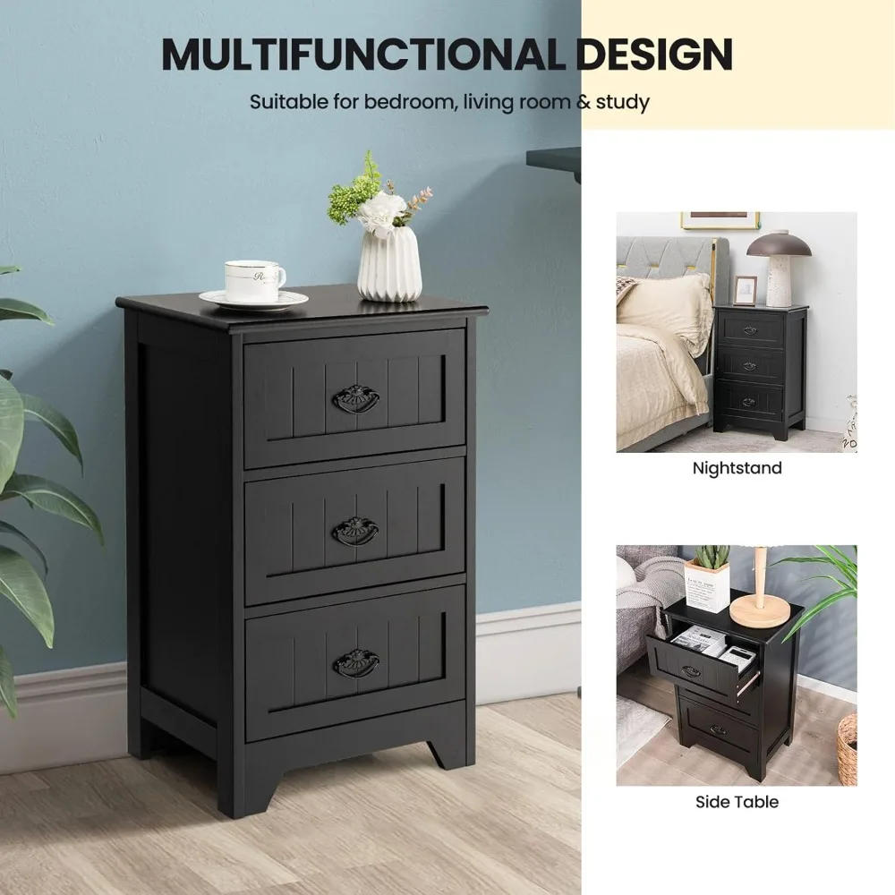 منضدة مع 3 أدراج، طاولة بجانب السرير بمقابض معدنية رائعة، طاولة جانبية للأريكة مع طاولة مضادة للانزلاق D