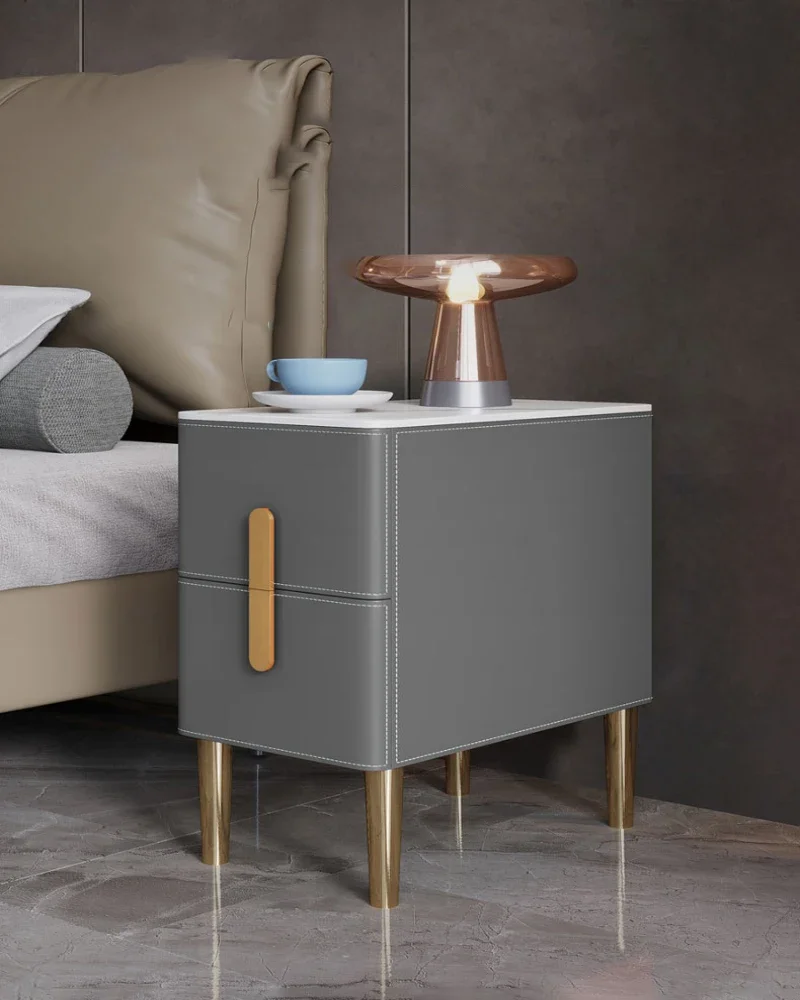 tavolino Minimalist rock board bedside cabinet Modern bedside cabinet Full solid wooden saddle leather bedside cabinet