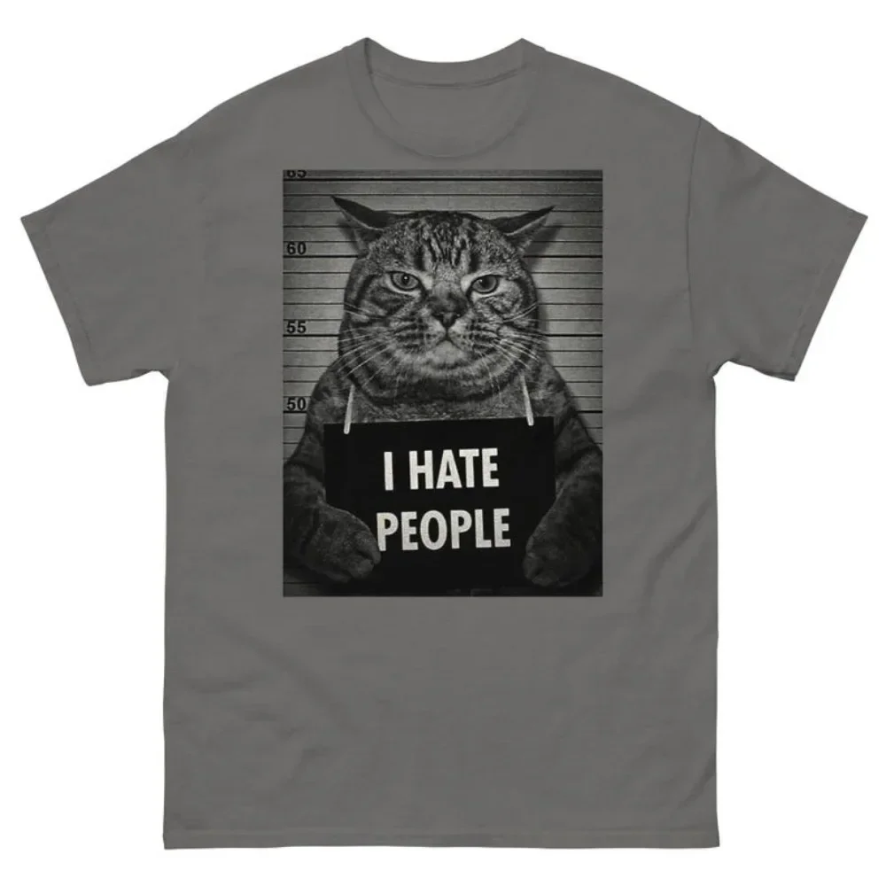 Funny Cat Mugshot T-Shirt Men Women Cat Owner Novelty Gift Loose Fit Casual Everyday Wear Cotton Short Sleeve Shirts