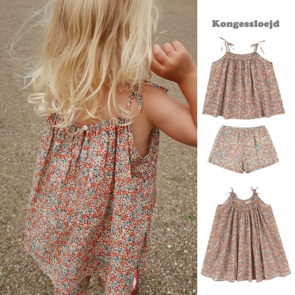 

KS Dress 2025 Summer New Girls Skirts Same Style Floral Camisole Skirt Camisole Top Set Shorts Countryside Style