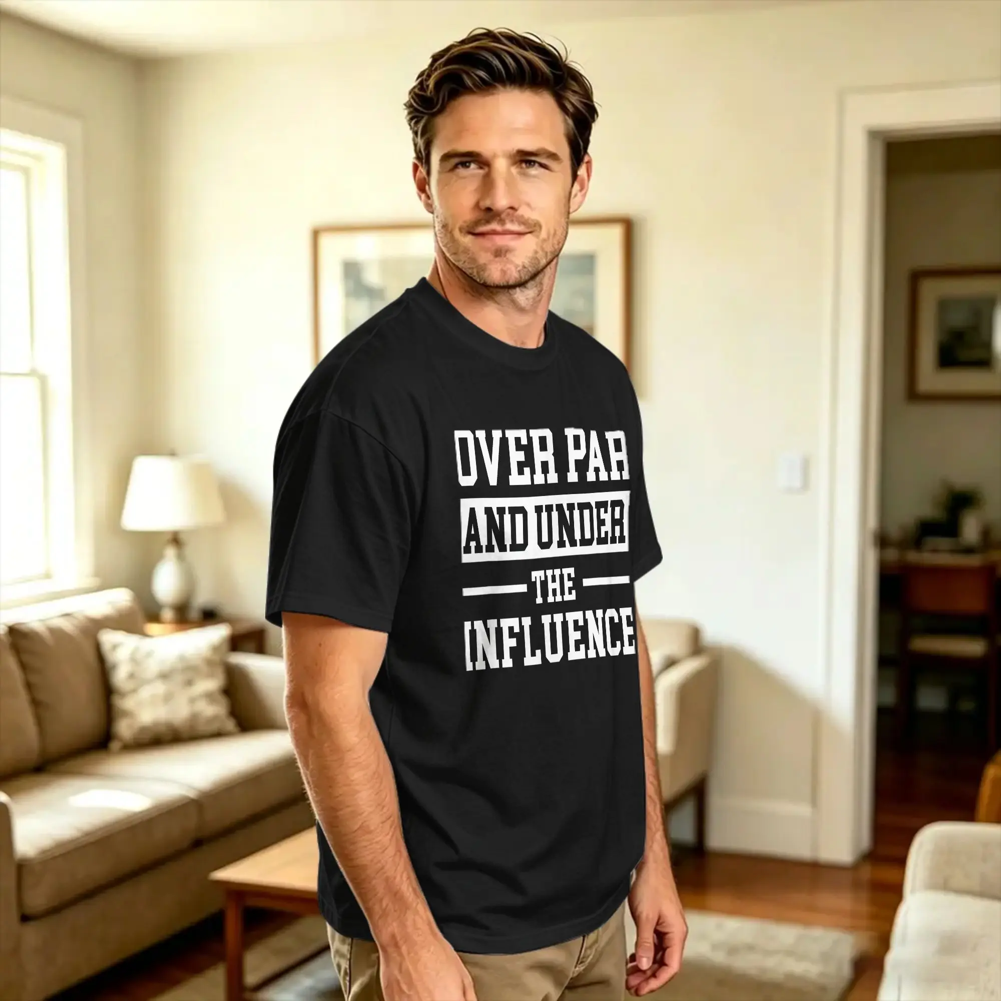 Casual T-Shirt Summer Over Par And Under The Influence Golf Hip Hop T-Shirts  Cotton Tee Shirt for Men Awesome Short Sleeve Tees