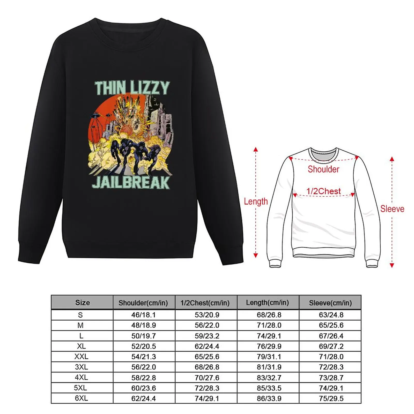 Thin Lizzy Jailbreak Explosion Vintage Black Print T Shirt Sweatshirt autumn jacket men hooded sweatshirt for men