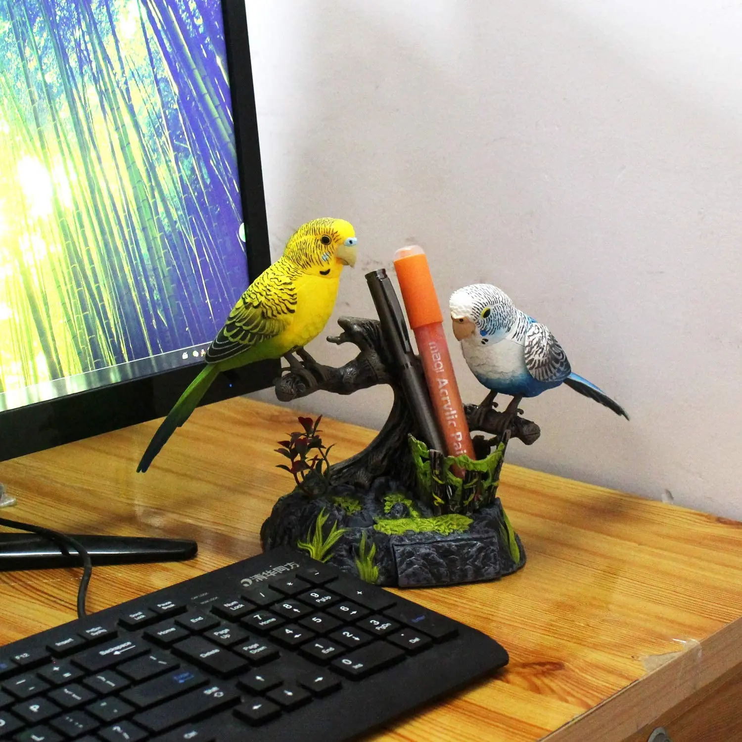 Talking Parrot Bird Electronic Pet Office Home Decoration Record Playback Function Pen Holders Kid Toys Christmas Birthday Gifts