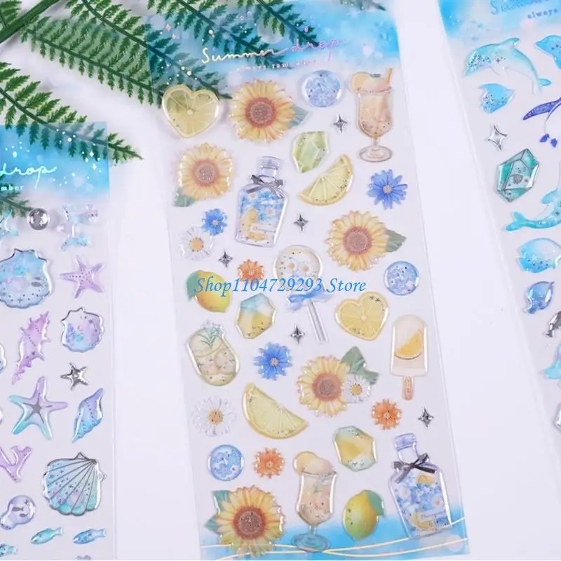 Y2GD Marine Creature Embossed PVC Sticker Children Reward Sticker For Notebook Journal Phone Case Kids Room Wall Decoraiton