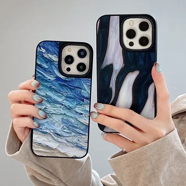 Funda de teléfono con espejo de mar, carcasa con pintura al óleo creativa para IPhone 11, 12, 13, 14, 15, 16 Pro Max, 15, 16 Pro Max