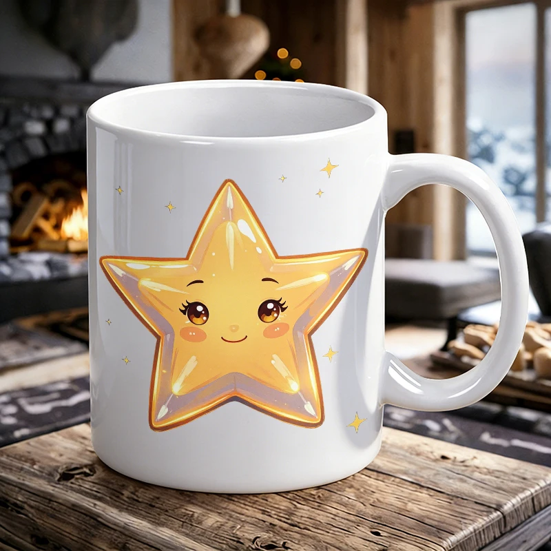 

Cup & Mug Set, Cute Smiley Star Ceramic Mug, Coffee Cup, Milk Cup, Office Tea Cup, Drinking Cup, Gift for Friends,Fade-Resistant