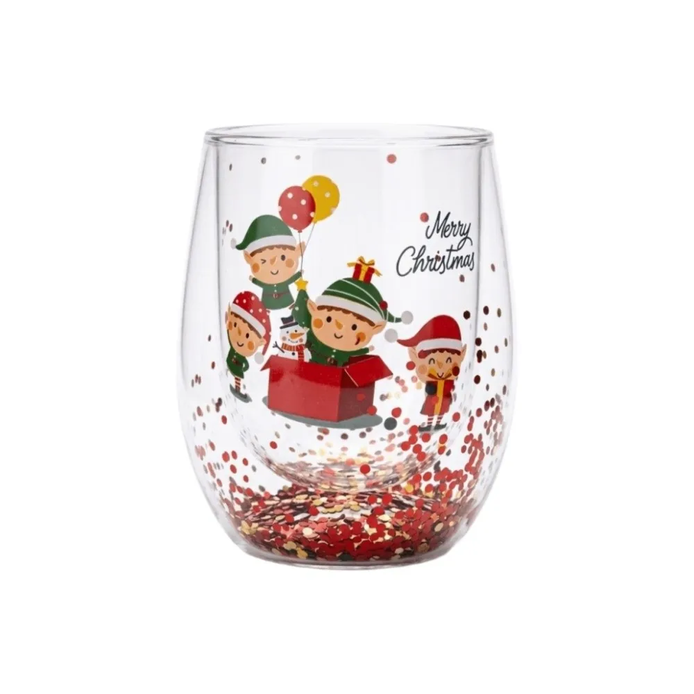 Heat-resistant Double-layer Sequins Christmas Glass Cup High Borosilicate Glass Transparent Coffee Milk Mug Tea Espresso Cup
