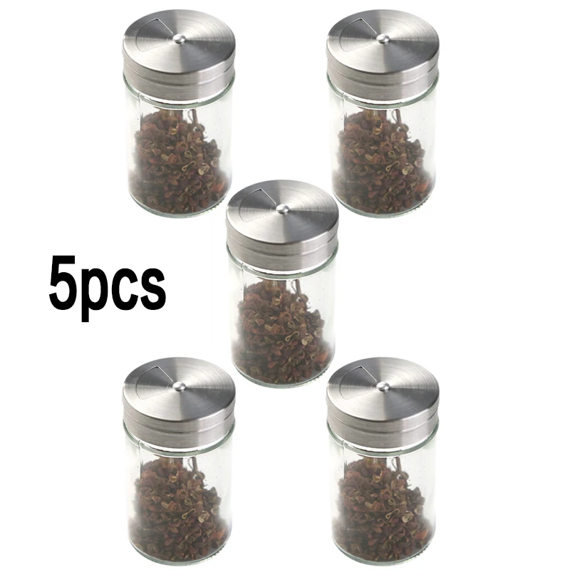 Rotating Stainless Steel Lid Clear Glass Seasoning Jars Glass Seasoning Bottle Kitchen Supplies Glass Sealed Seasoning Bottle