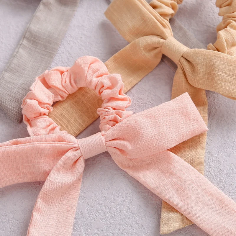 Girls Hair Accessories Big Bows Toddler Ponytail Holder Cotton Linen Children Elastic Scrunchy Fashion Hair Rubber Bands