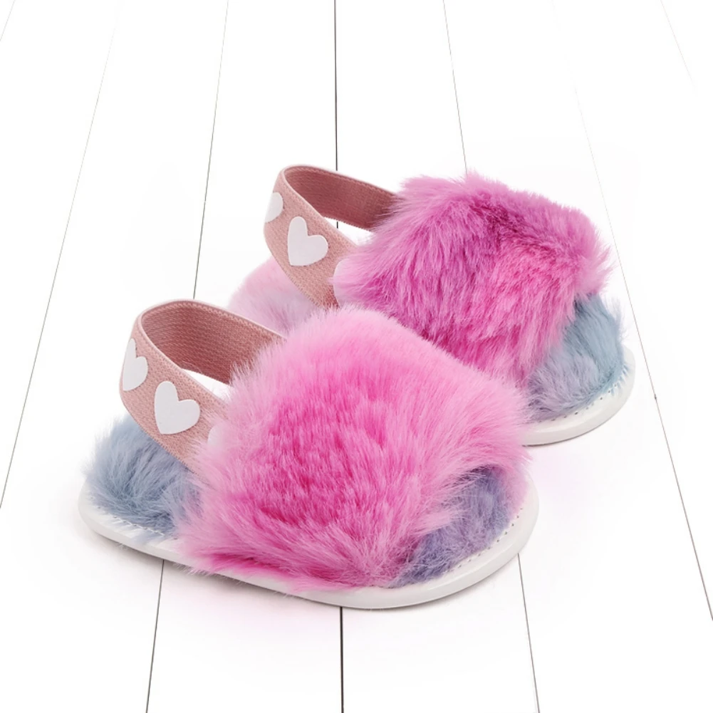 0-18M Soft Plush Sandals Baby Shoes Winter Furry Crib Shoes Indoor Infant Fluffy Slipper Elastic Band Newborn Baby Prewalkers