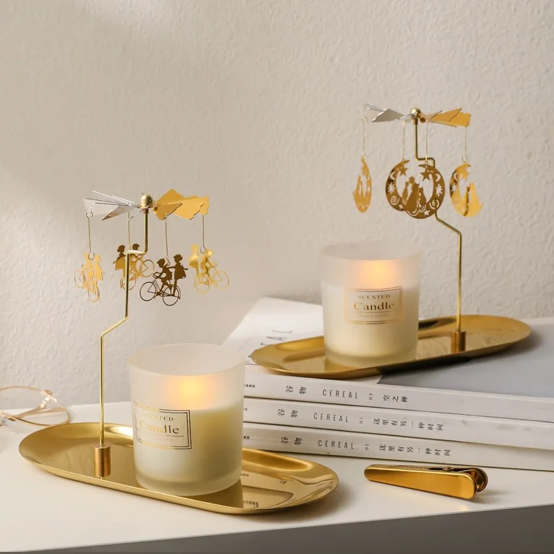 Tray Rotating Candle Holder Aroma Candle Romantic Revolving Lamp Windmill Spinning Tea Light Candlesticks Christmas Day Gift
