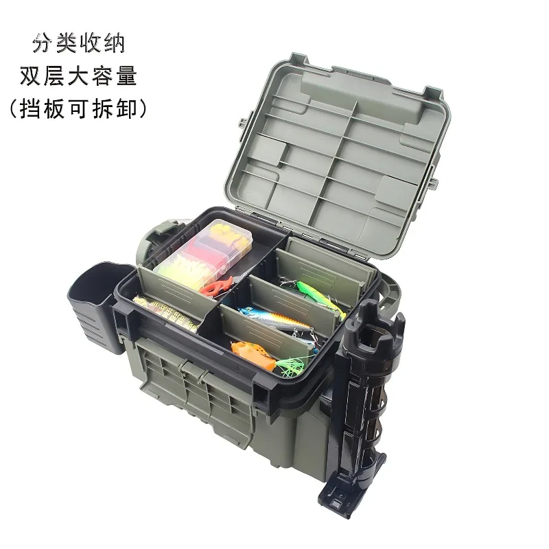Sea Fishing Tackle Storage Box- Portable Waterproof Gear Organizer for Fishing Rods &